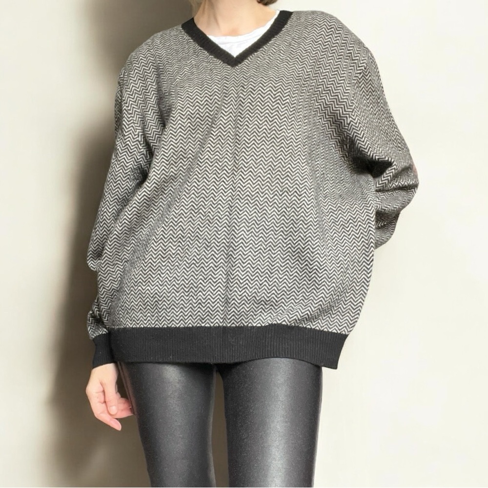 Bobby Jones Chevron V Neck Sweater Wool Cashmere Black Gray XL - Picture 13 of 14